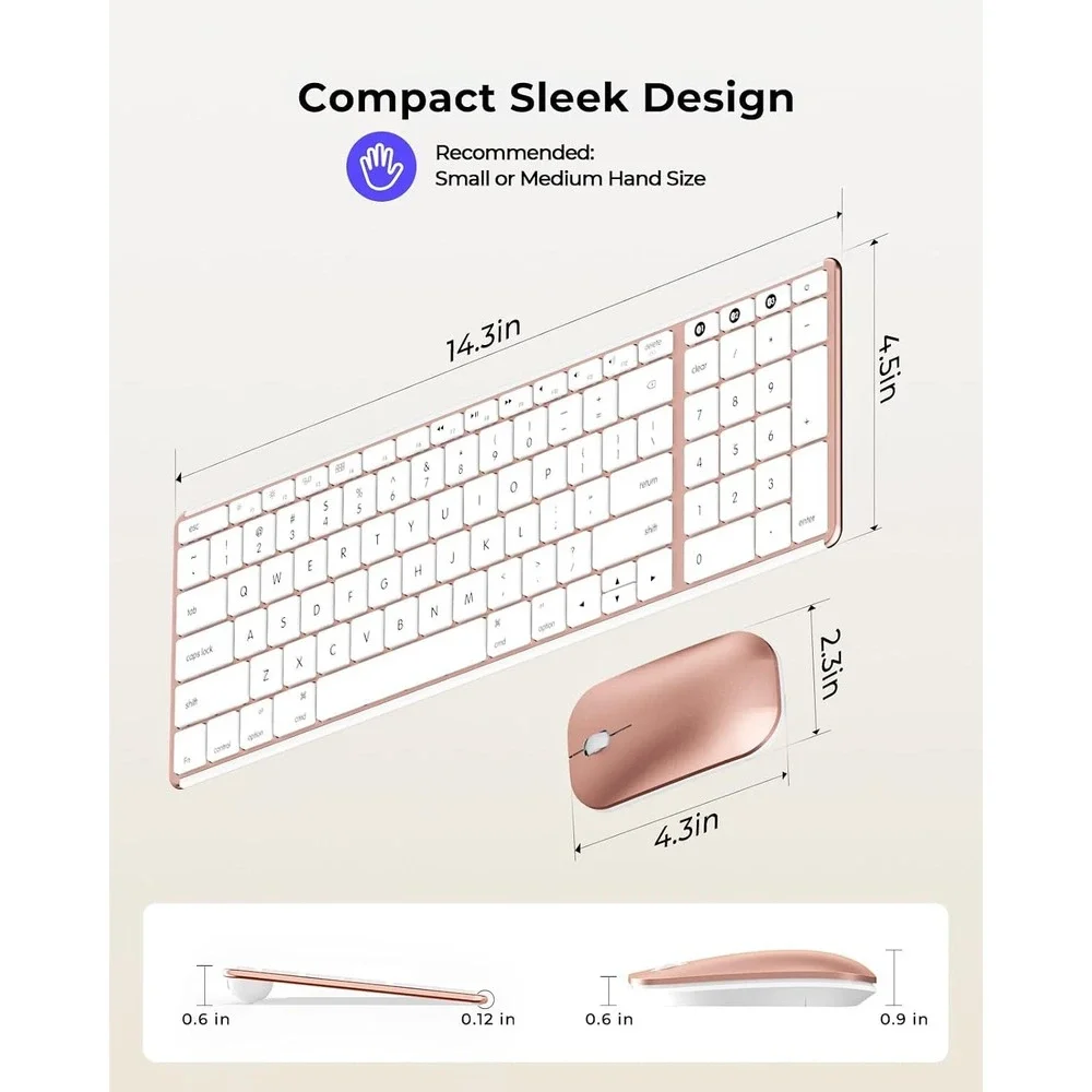 Seenda Bluetooth Keyboard Mouse Combo Rose Gold Mac iPad Ultra Slim Office New
